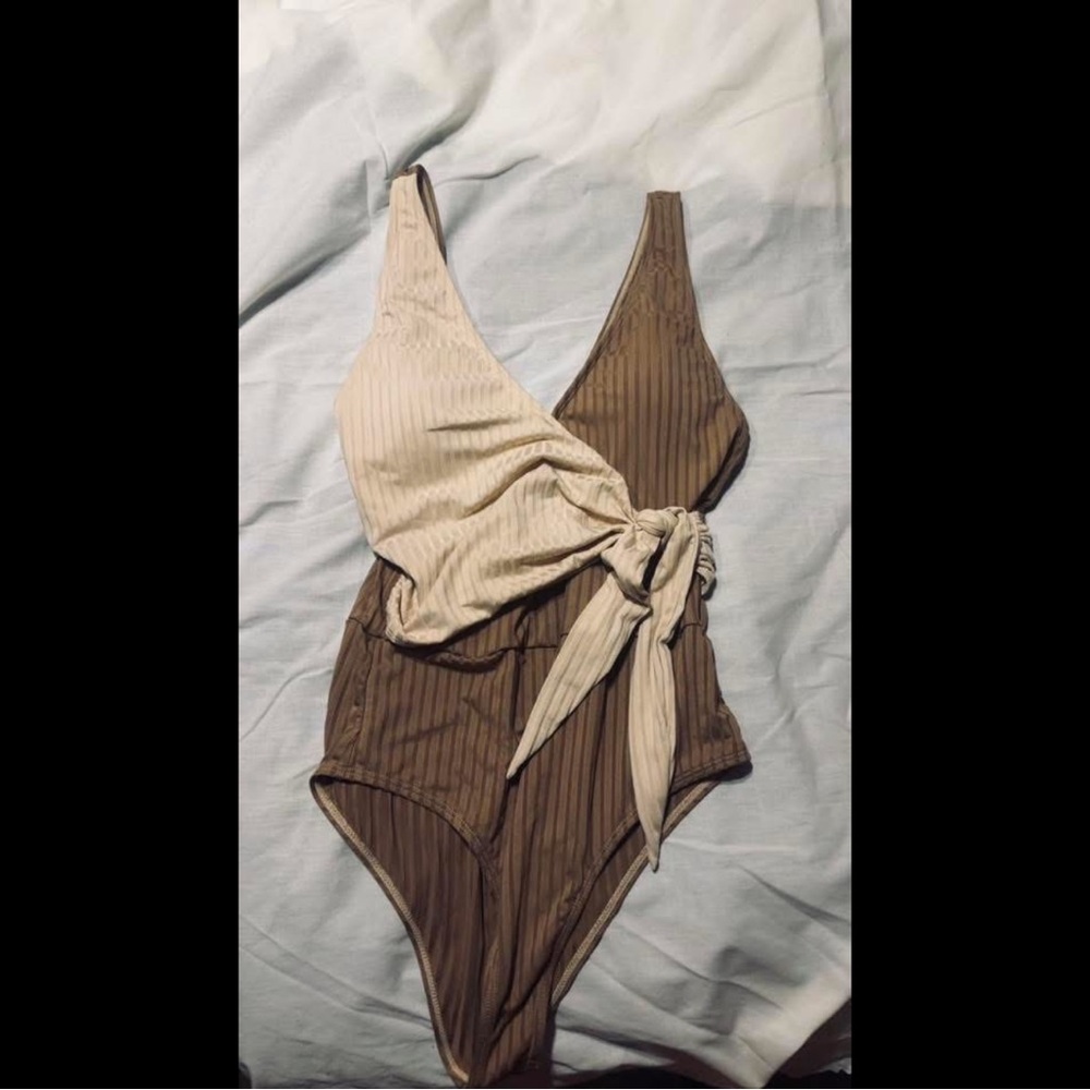 Stylish Women’s One Piece Swimsuit in Cream and Brown